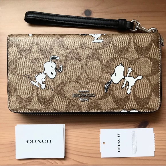 Coach Bags Coach X Peanuts Long Zip Around Wallet In Signature Canvas With Snoopy Print